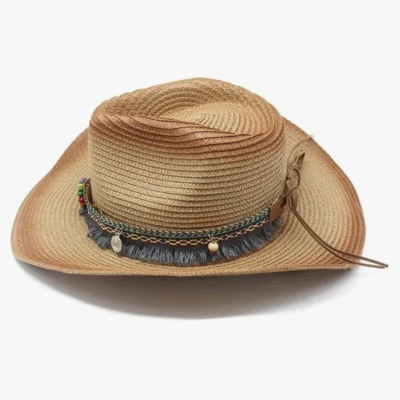 Fashion Nova Tan Cowboy Hat with Decorative Hatband - Picture 4 of 7